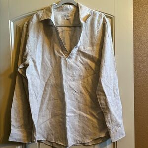 Zara Women Blouse 100% Linen Beige Long Sleeve Size XL